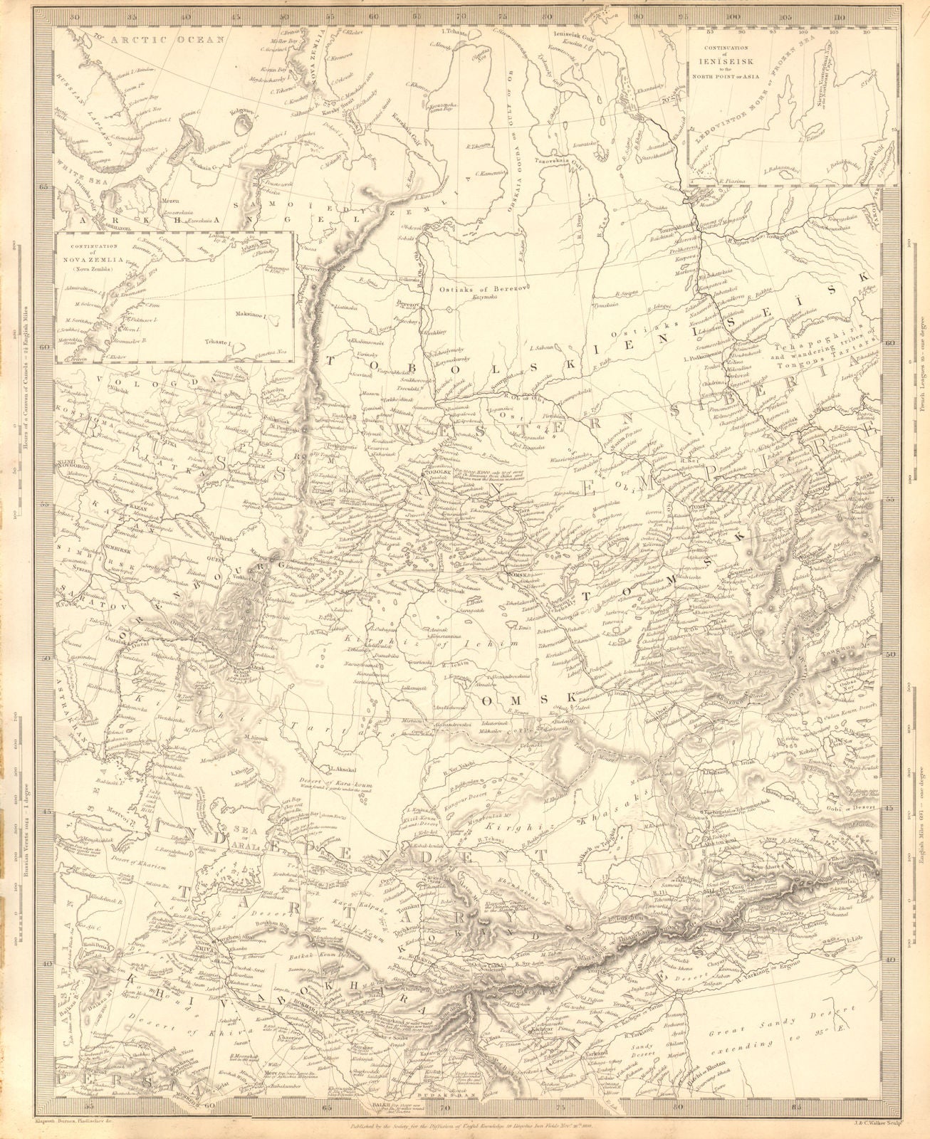 CENTRAL ASIA.Western Siberia, Khiva Bukhara. Independent Tartary.SDUK 1848 map